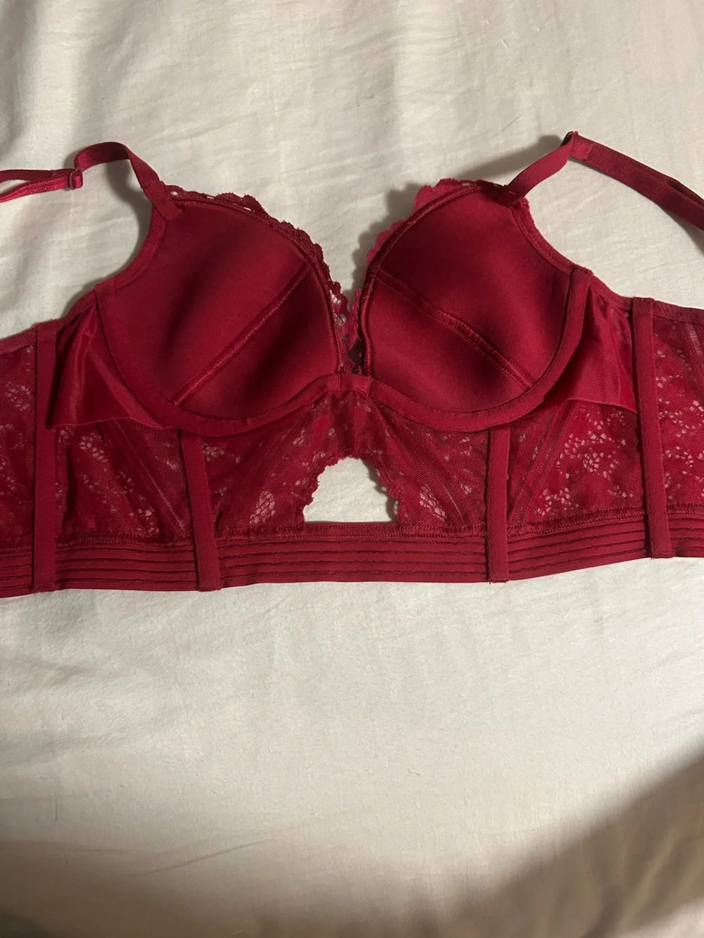 Victoria's Secret Burgundy Lace Longline Keyhole Bra Size 32B